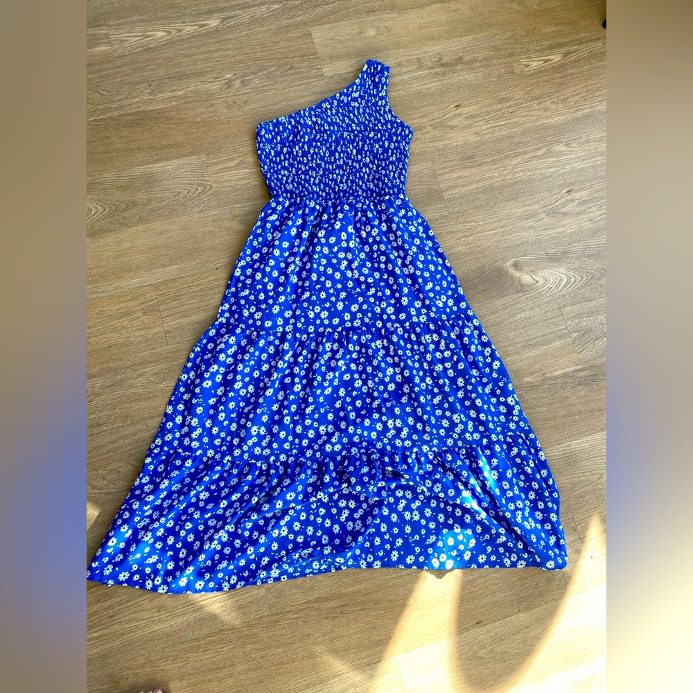 One Shoulder Sleeveless maxi Dress Smocked High Waist Floral Flowy Beach Boho